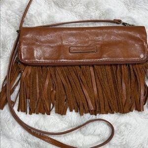 Brown Fringe Leather Crossbody Bag